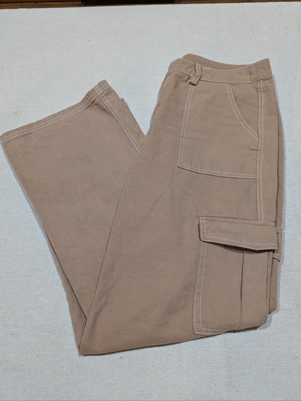 Women’s 100% Cotton Brown Cargo Pants Utility Straight Leg - Picture 2 of 7